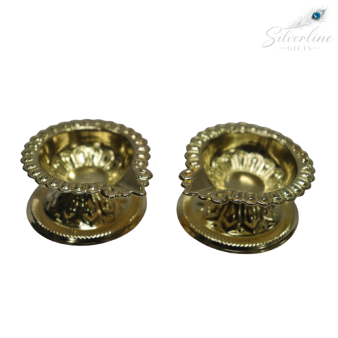 German Silver Medium Diya Set of 2 – Pure Silver Traditional Oil Lamps – Handcrafted Leaf-Shaped Design – Ideal for Pooja Room, Diwali, Spiritual Ceremonies, Home & Office Decor